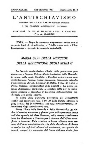 L'antischiavismo organo della Società antischiavista d'Italia e dei comitati antischiavisti nazionali